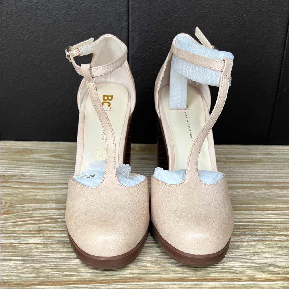 BC Footwear Nude T-Strap Heels - Picture 2 of 7